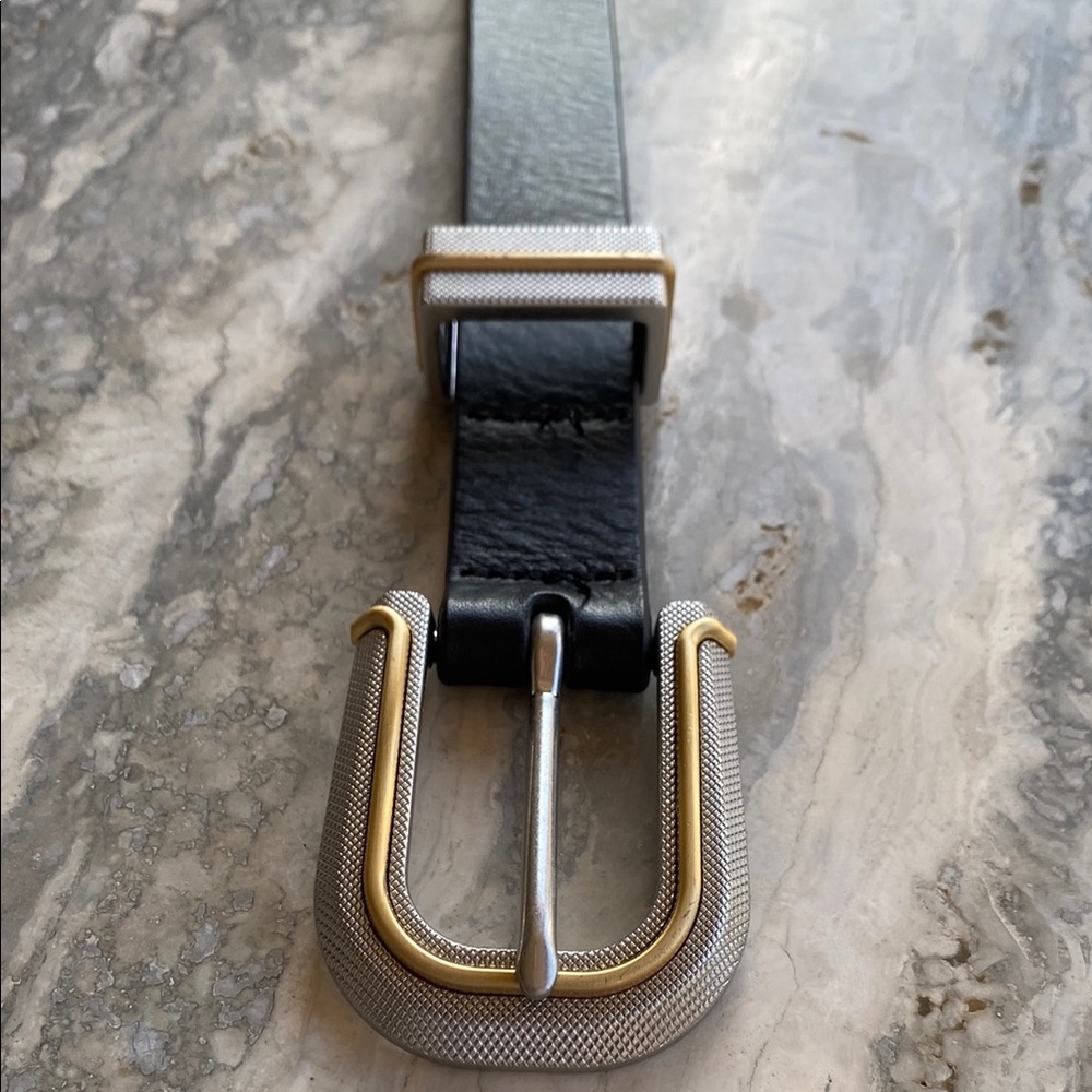 rag & bone Leather Belt with Silver and Gold Buckle